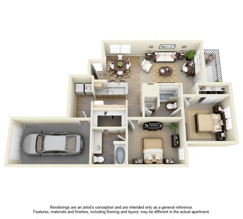 Floor plan for 2 beds, 2 baths, 1058 sqft